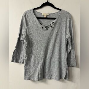 MICHAEL Michael Kors Gray Lace-Up 3/4 Sleeve Top